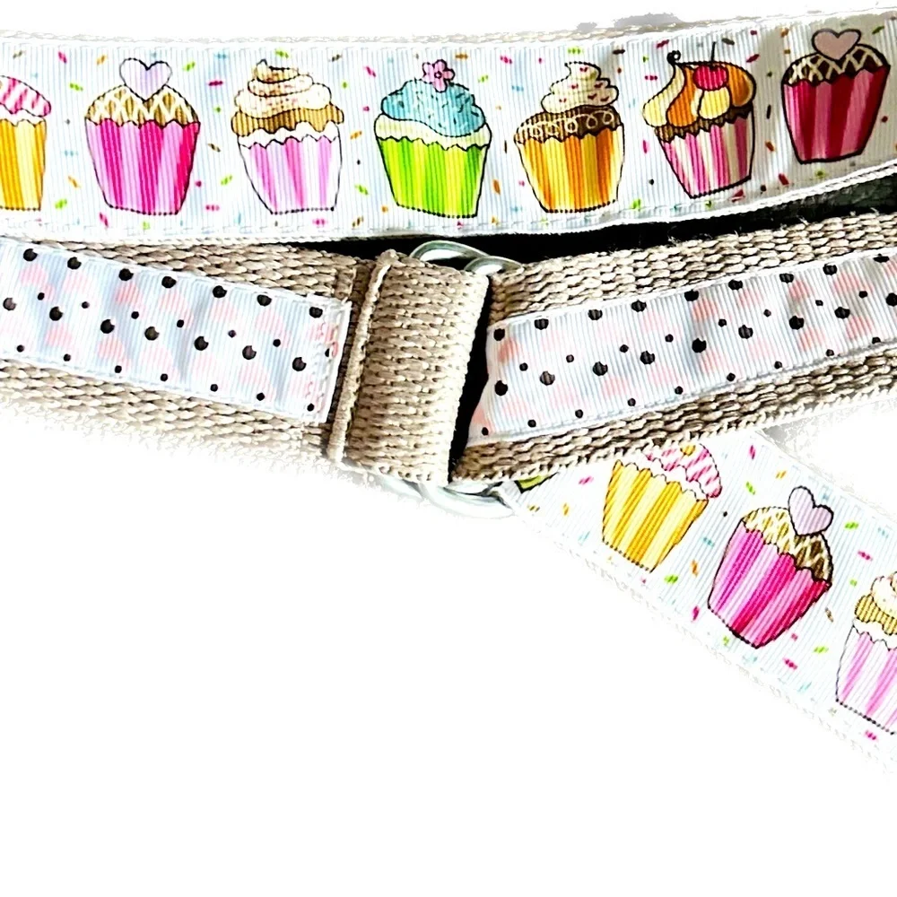 Belt, cupcakes and reverses to hearts on backside Celebrate in style.Adjustable